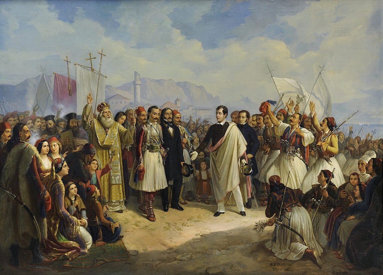 Прием лорда Байрона в Миссолонги, художник Теодорос Вризакис, 1861