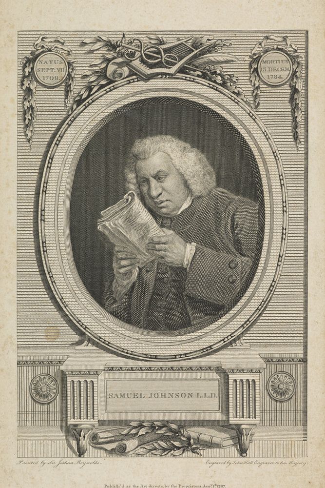 A print of Samuel Johnson, based on a portrait by Joshua Reynolds