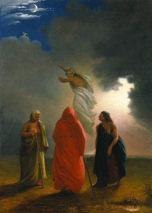 Три ведьмы, сцена из Макбет, художник Уильям Риммер, 1850, William Rimmer