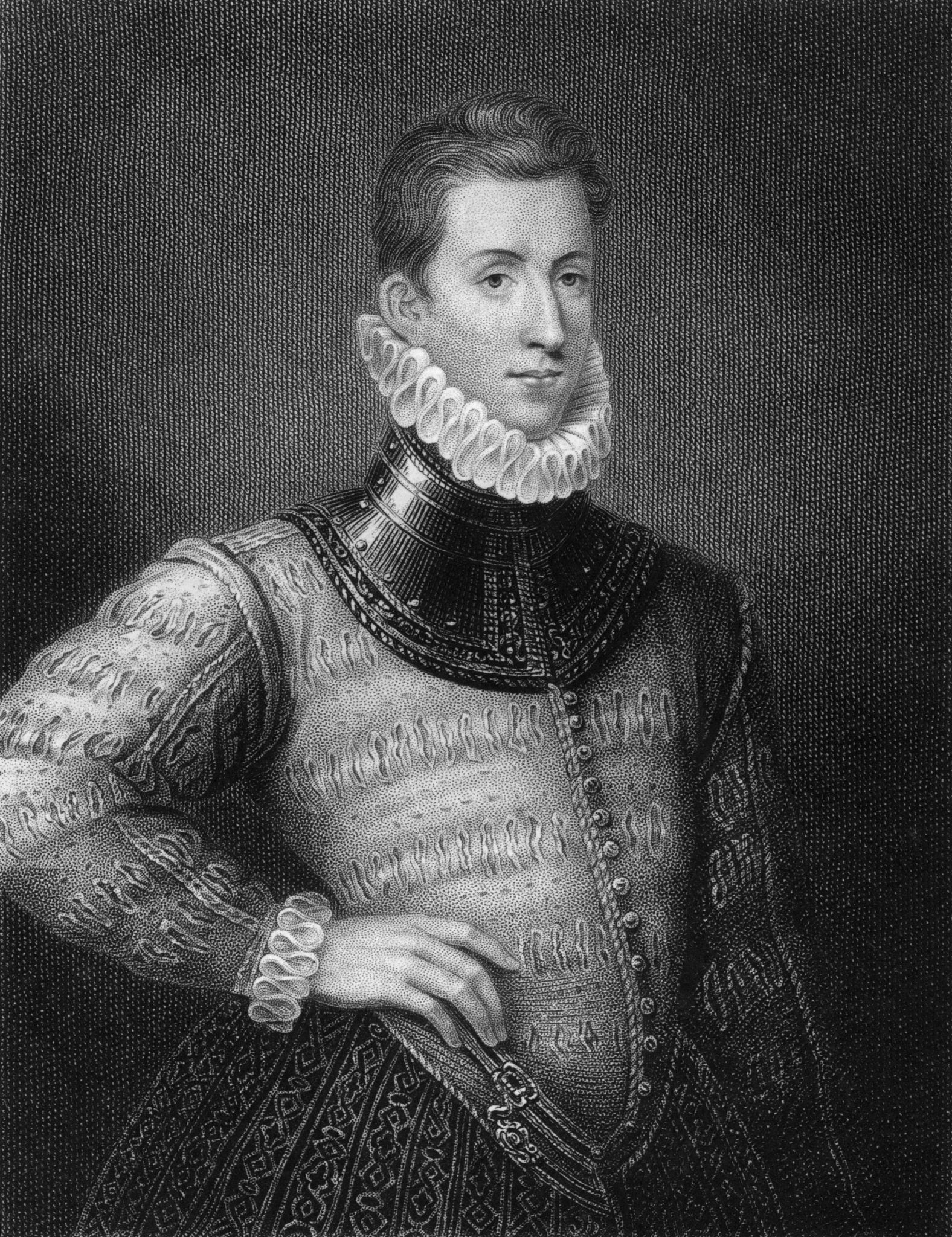 Филип Сидни в 1570 году, гравюра Гравюра Эдварда Скривена (19й век)